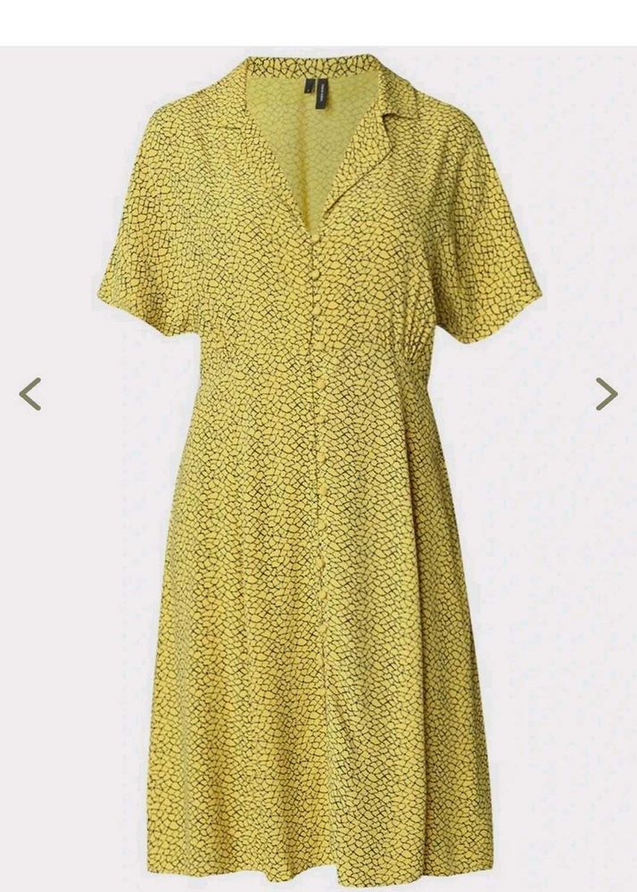 Vero Moda Yellow Printed A-line Dress