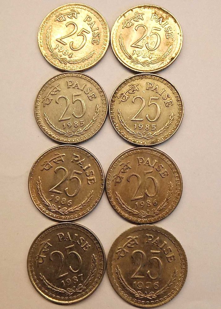8 Pcs Of Old 25 Paise For Sale