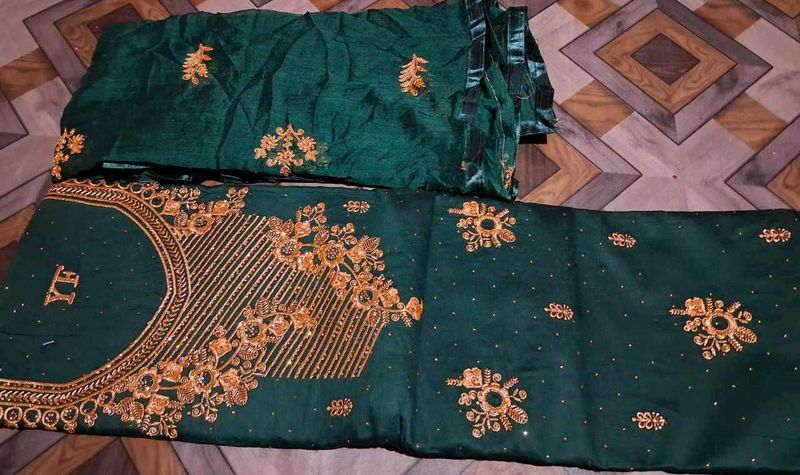 Elegant Green Embroidered Dress Material