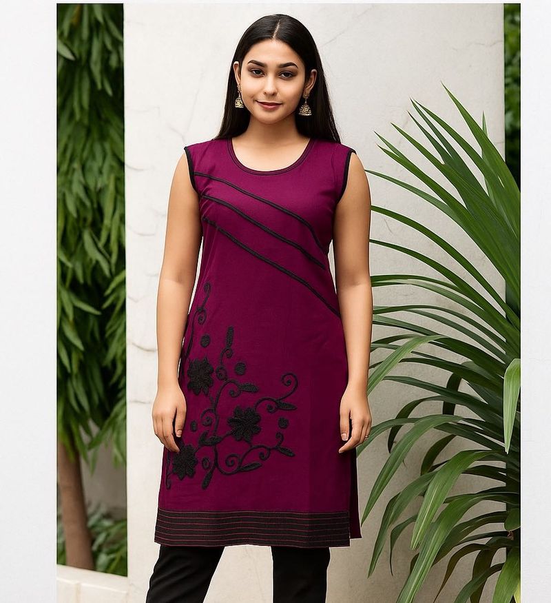 Elegant Plum Floral Embroidered Kurti