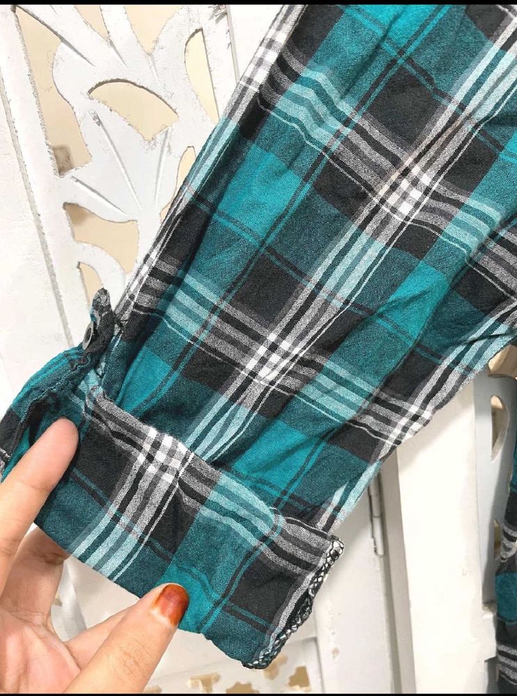 Teal Plaid Flannel Shirt