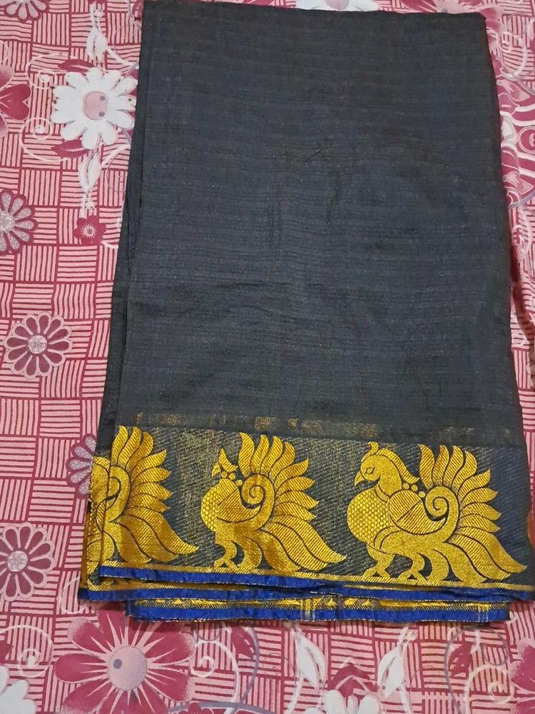Blue Cotton Silk Saree With Blouse