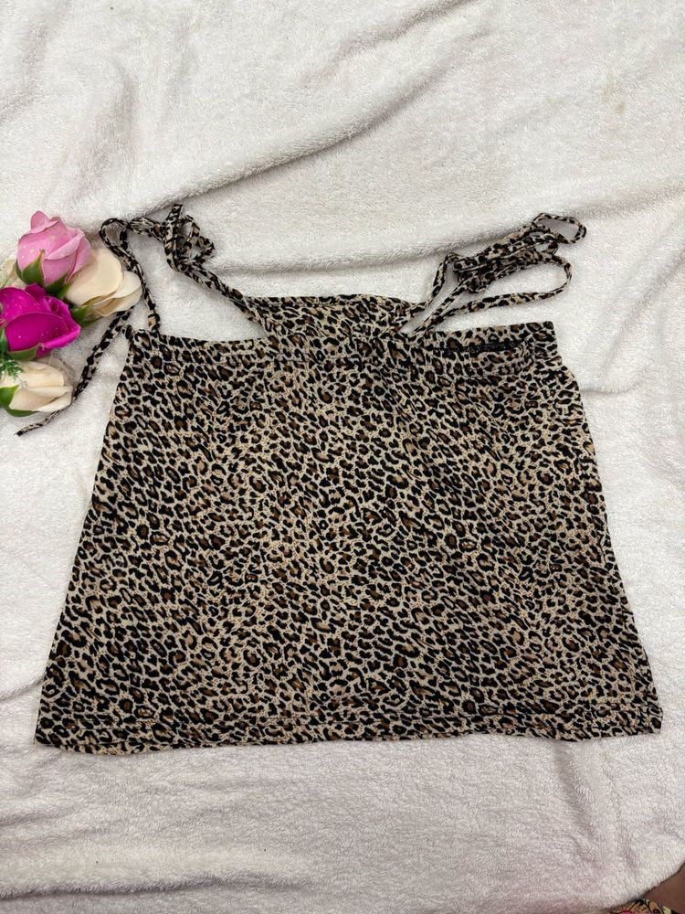 Leopard Print Tie Up Skirt