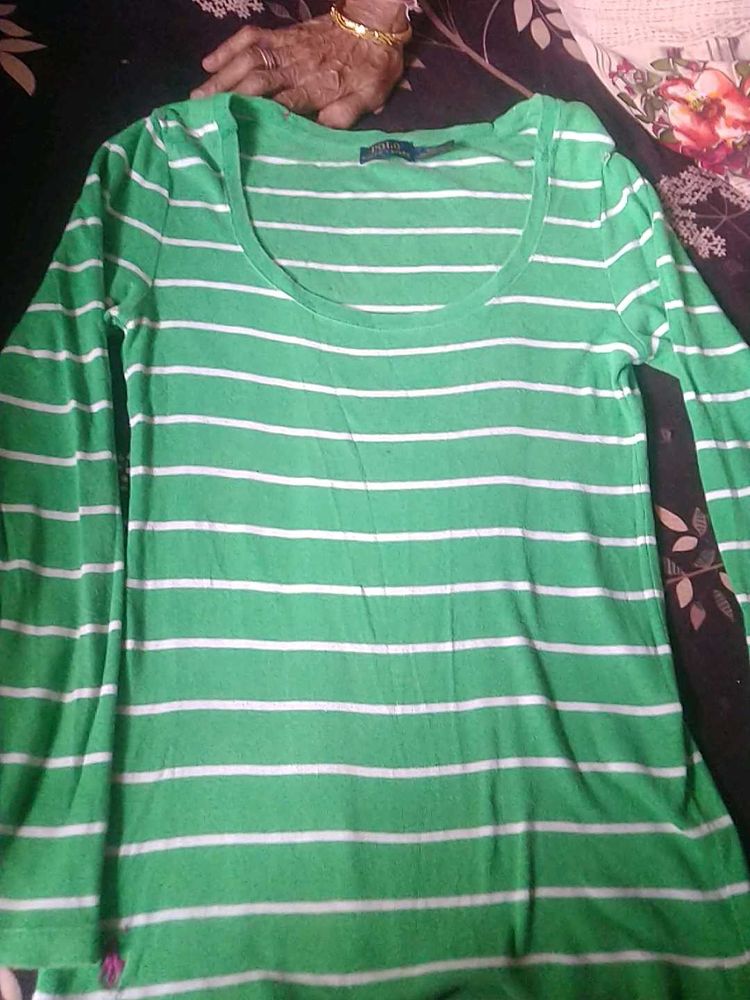 parrot Green tshirt with white strips