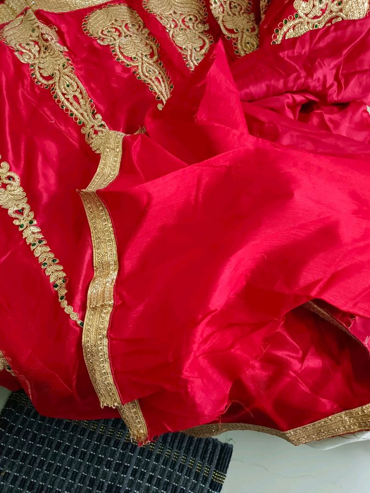 Red &amp; Gold Embroidered Lehenga