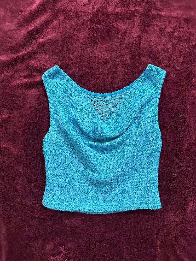 Cute Blue Knit Crop Top