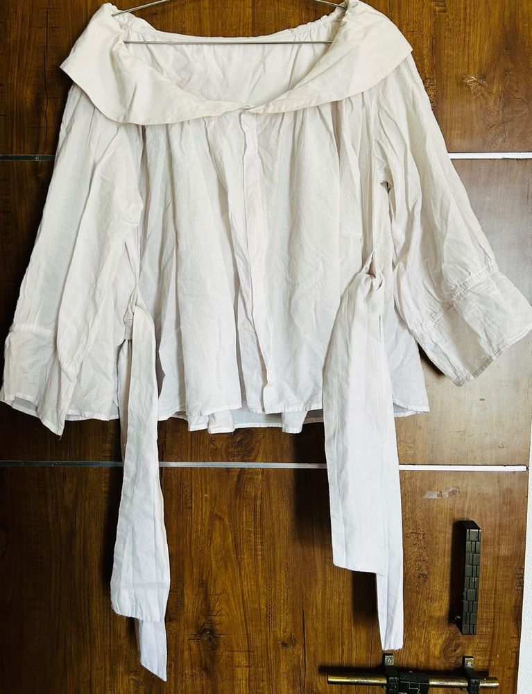 White Flared Kediya Style Baby Collar Shirt