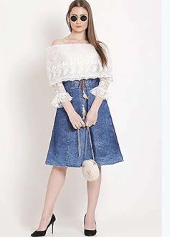 Net denim one piece