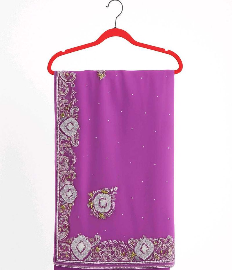 Elegant Purple Embroidered Saree With Blouse
