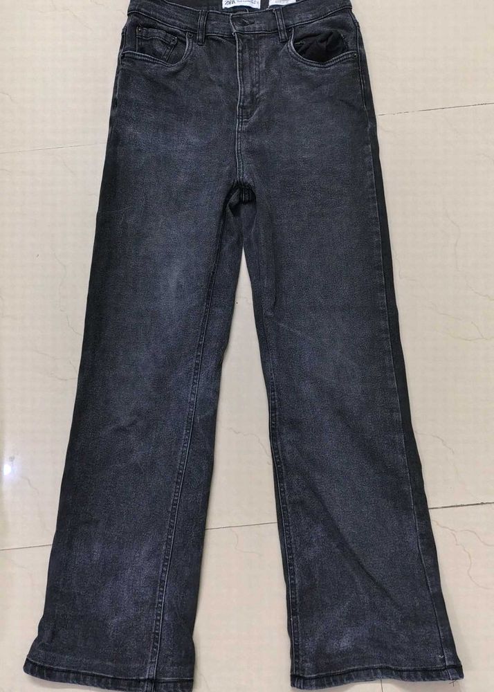 Black Wash Wide Leg Jeans For Women