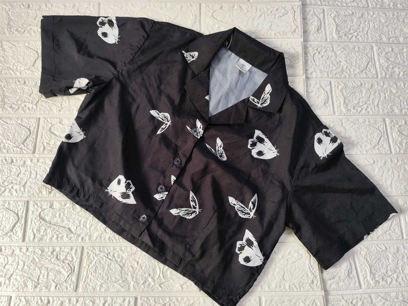 Butterfly Print Crop Shirt Top