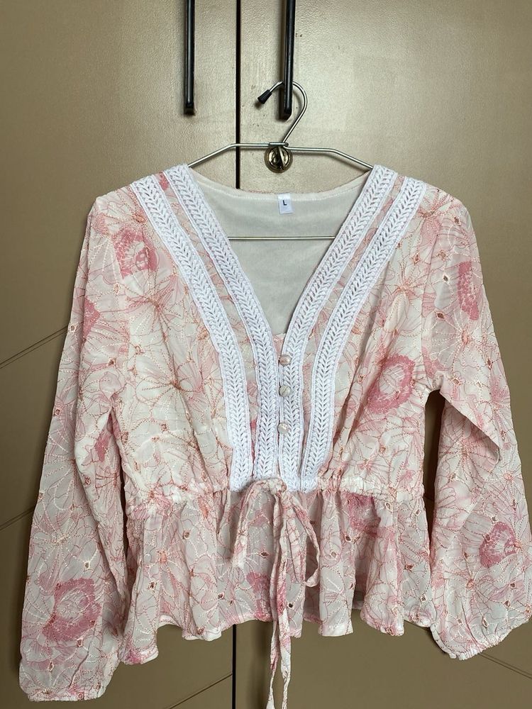 Floral Print Peplum Pink Top