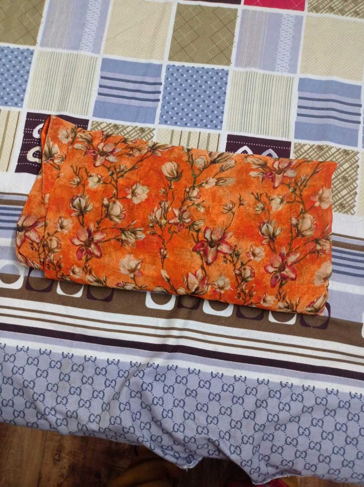 Orange Color Printed Saree Dailywear And