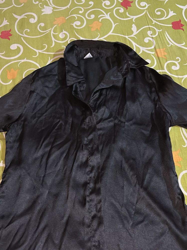 Silky Black Button-Down