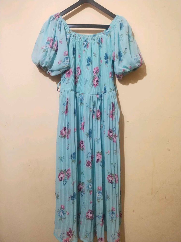 Floral Print Maxi Dress With Black Belt