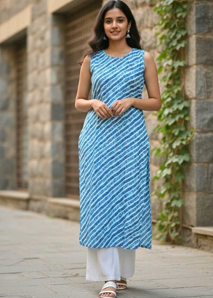 Blue Striped Kurta or white bottoms