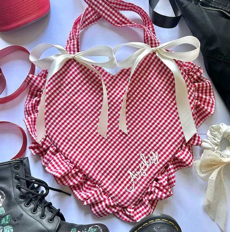 Cute Pink Gingham Coquette bow Bag