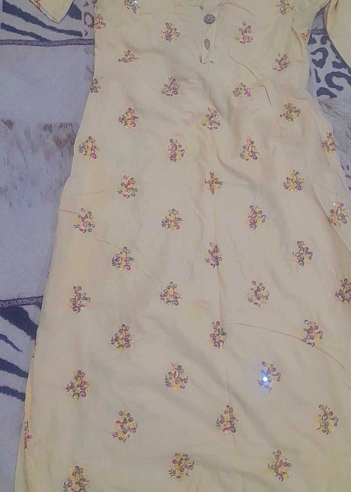 Light Yellow Embroidered Kurti