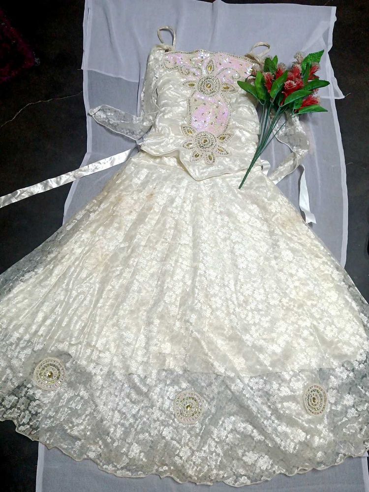 White Ethenic Gown For Girls