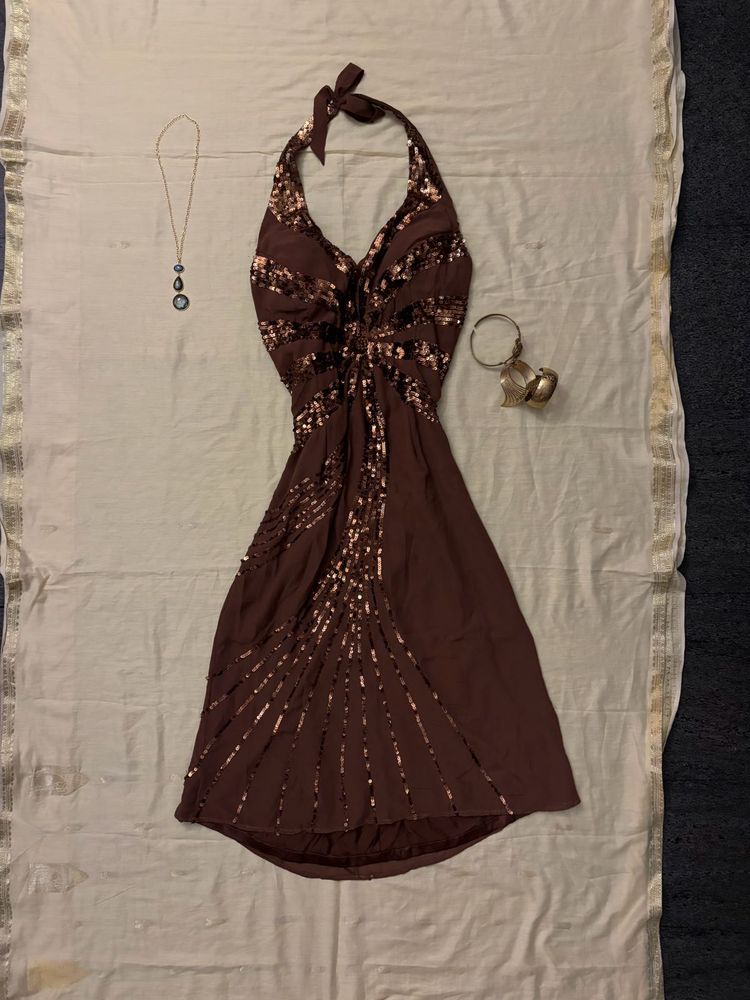 Sequin Halter Y2K Dress (Beaded)