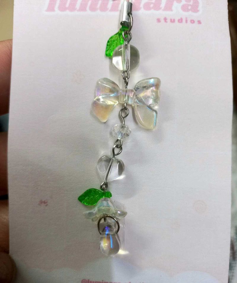 💎 Floral Drop Phone Charm with Bow, Heart &amp; Leaf