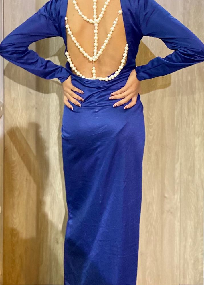 Elegant Blue Backless Dress