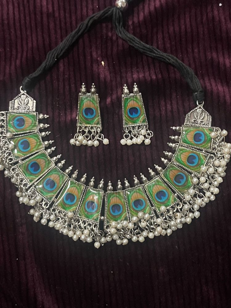 Peacock Inspired Necklace Set