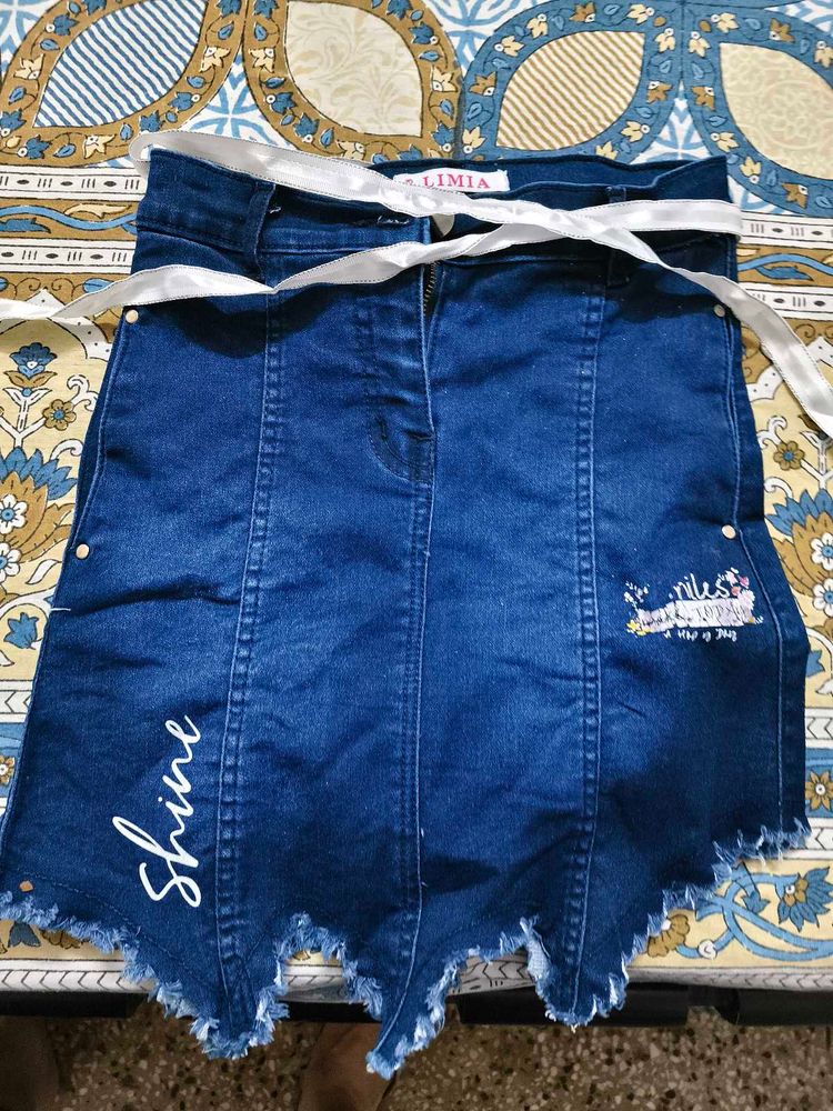 Party Wear Cut Style Denim Skirt For 7-8 Year Girl
