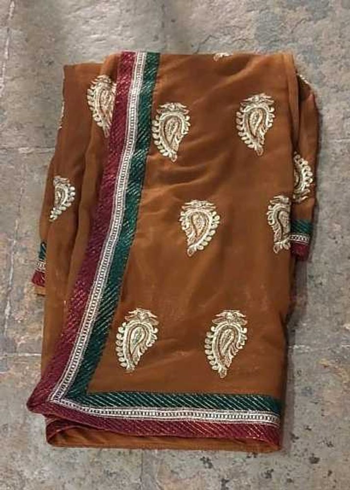 Brown shimmery Embroidered Saree