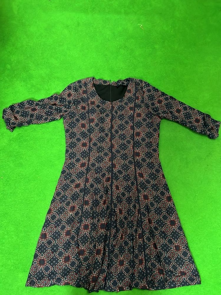 Blue Patterned Midi Dress