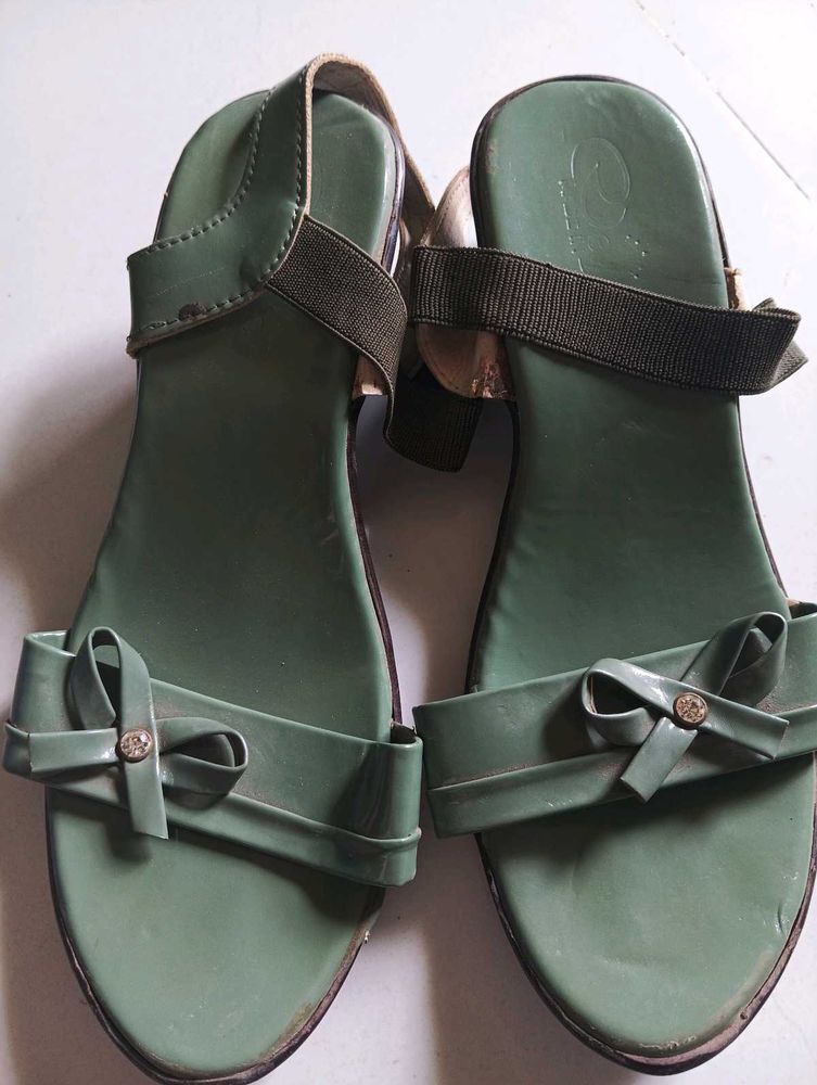 Green Bow Heeled Sandals