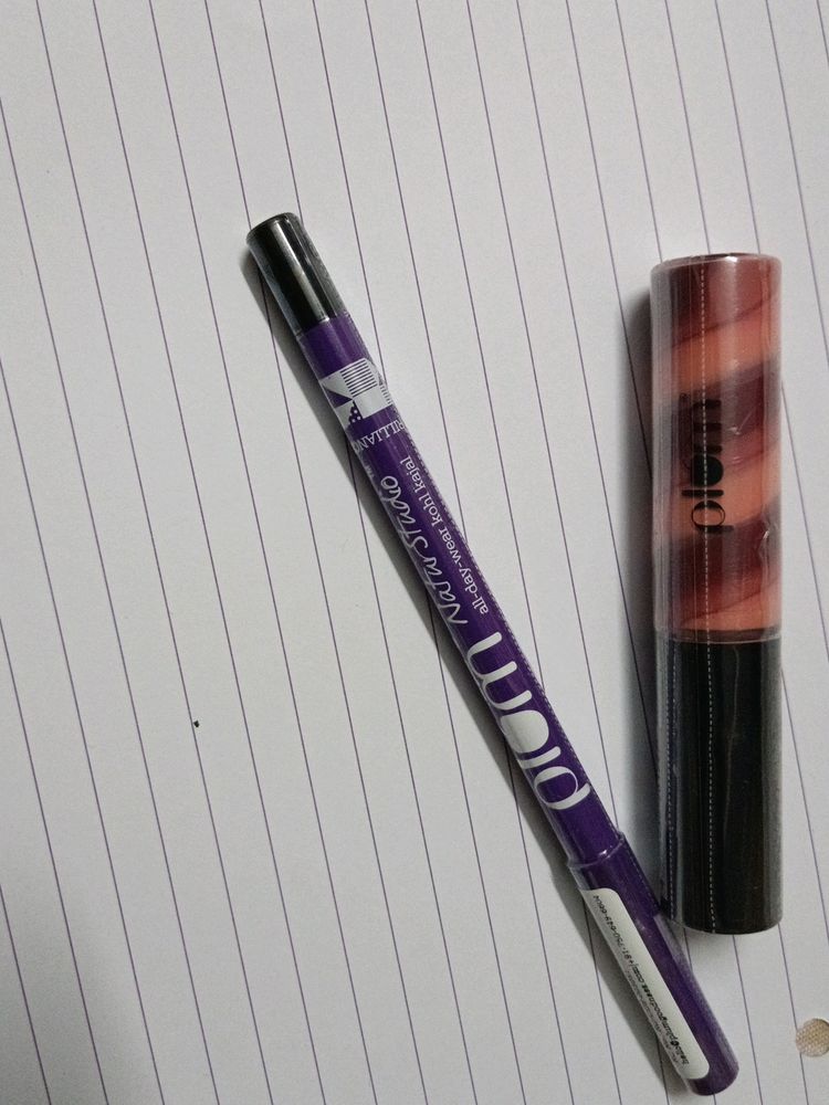 Combo Of Plum All Day Wear Kohli Kajal &amp; Lip Gloss