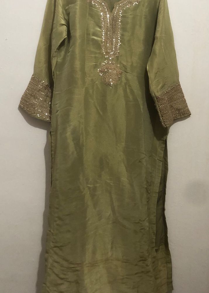Olive Green Embellished Kurta