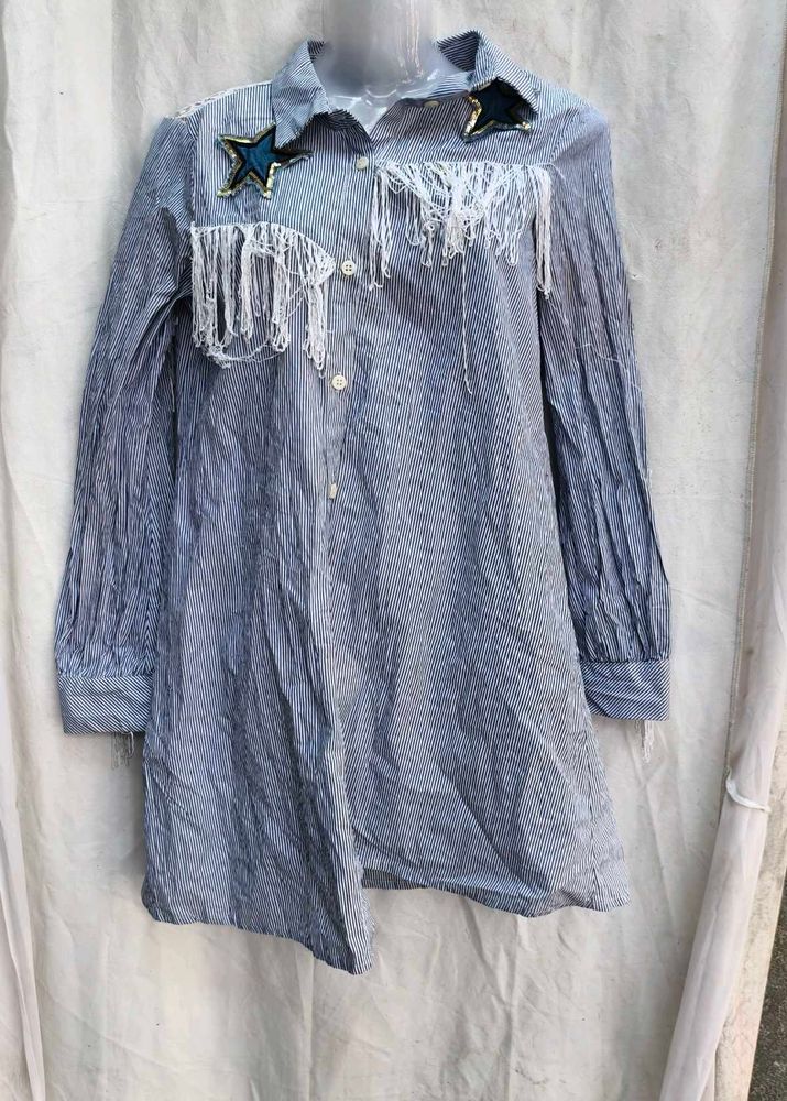 5412. Striped Fringe Shirt Dress