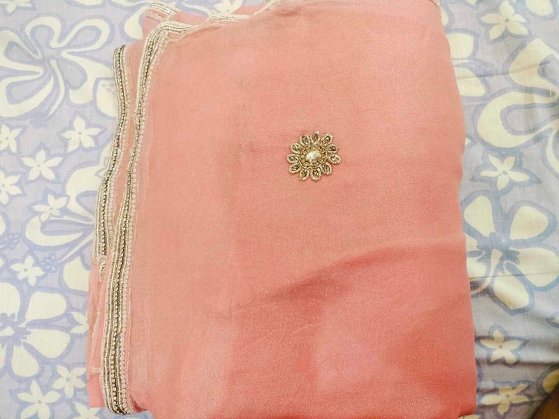 Pink Saree heavy hand work new with Blouse Piece