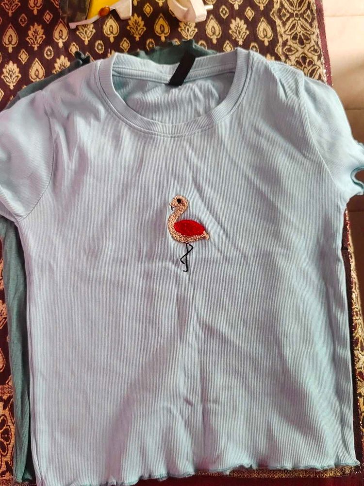Cute Flamingo Embroidered Baby Tee