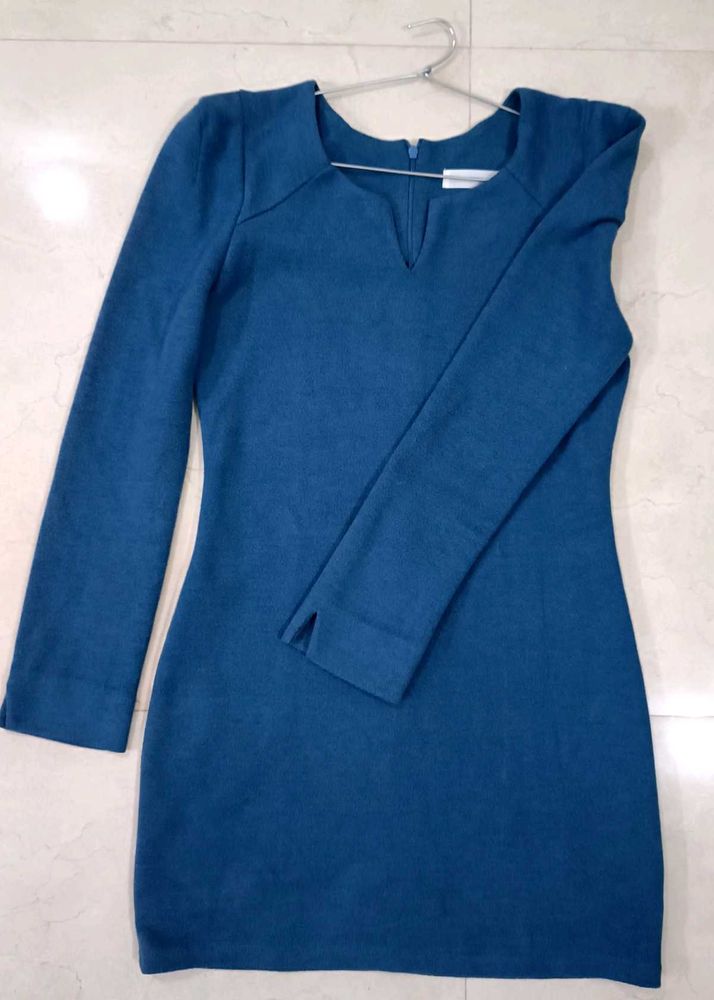 Blue Mini Winter Dress With Zipper