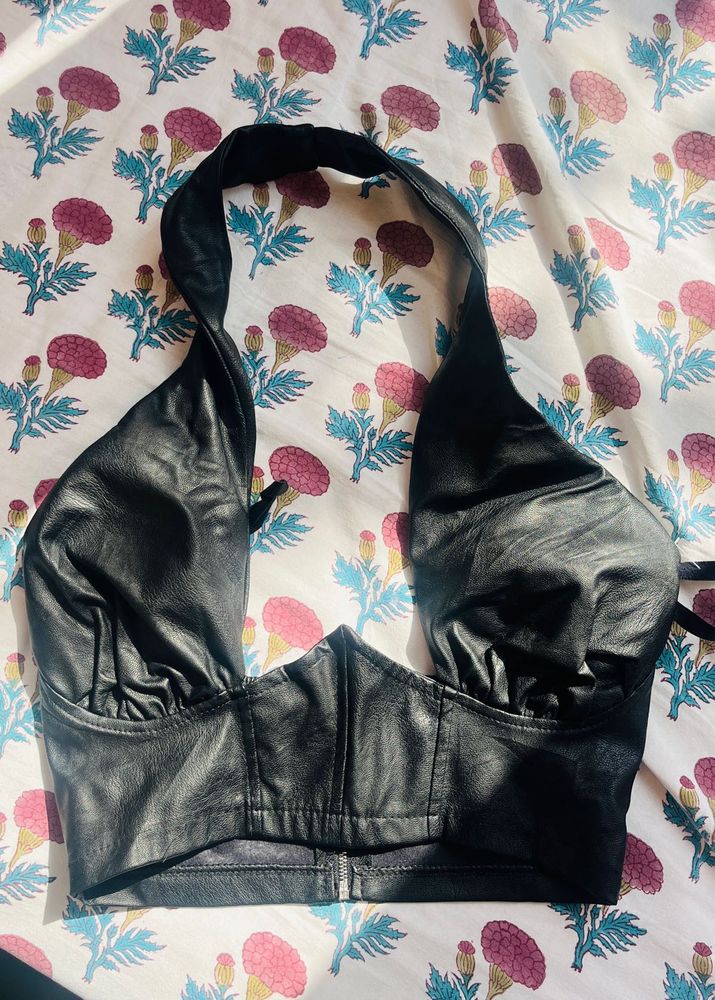 Black Faux Leather Halter Top