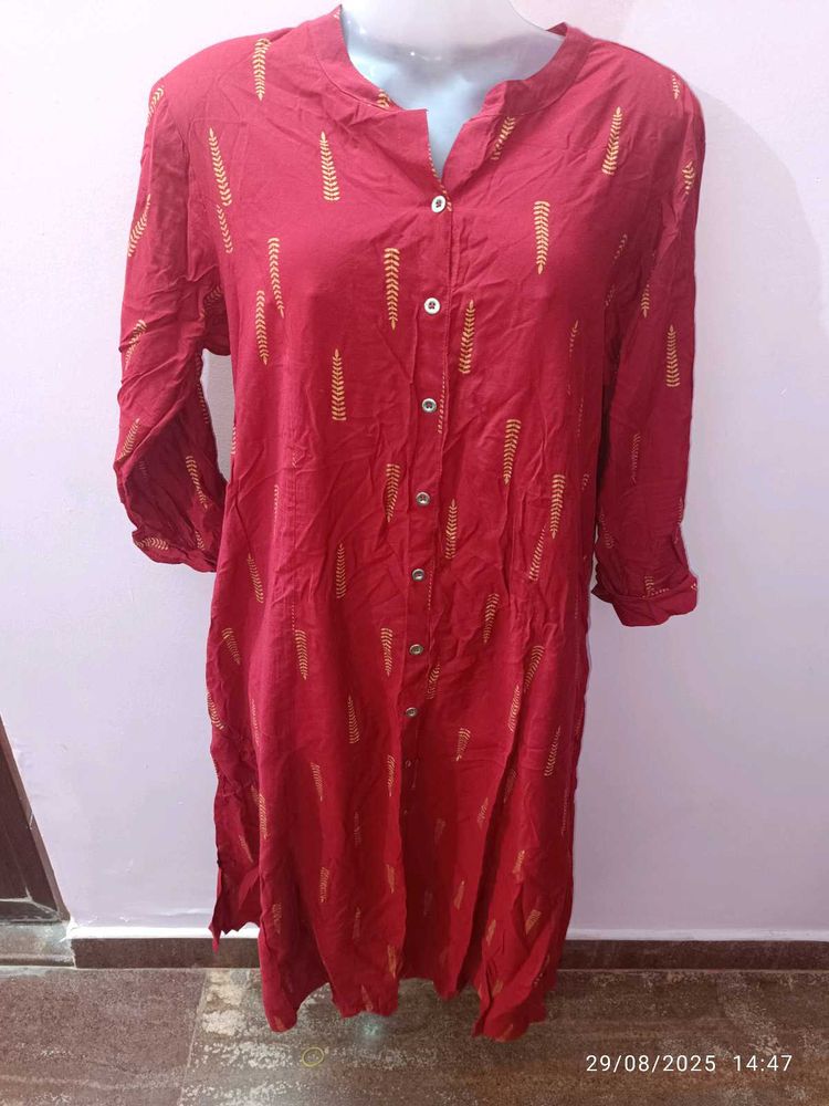 Xxl Maroon Printed Kurta