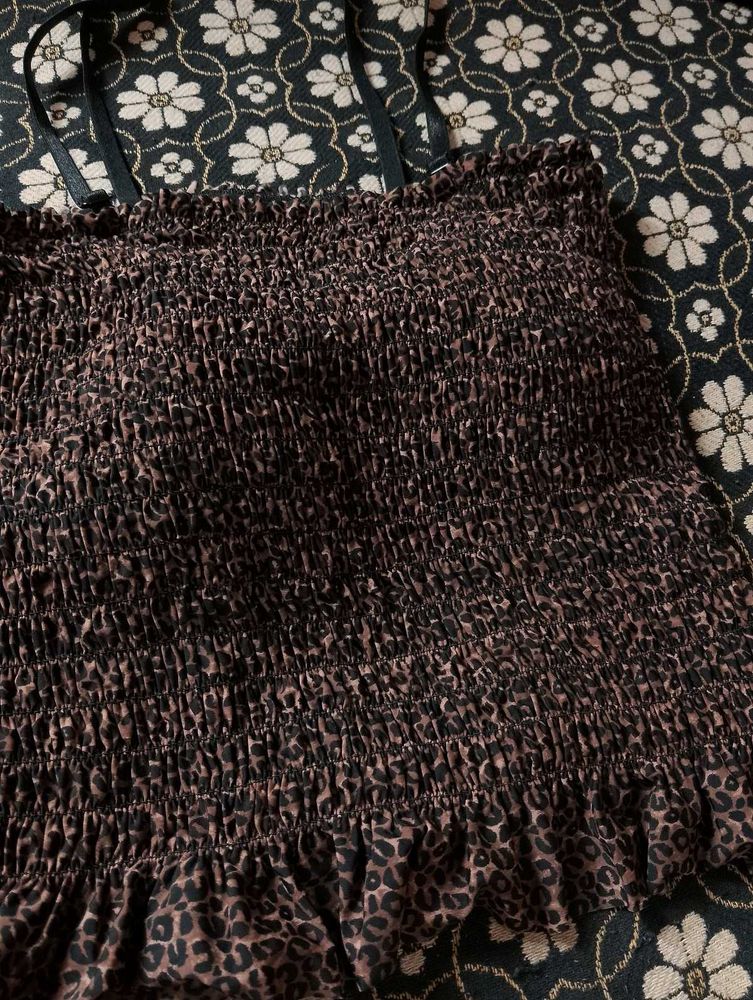 Leopard Print Smocked Crop Top