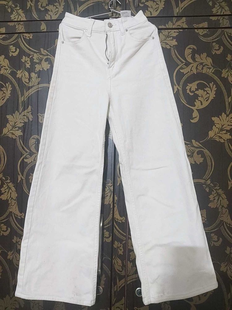 H&amp;M Wide Leg White Jeans