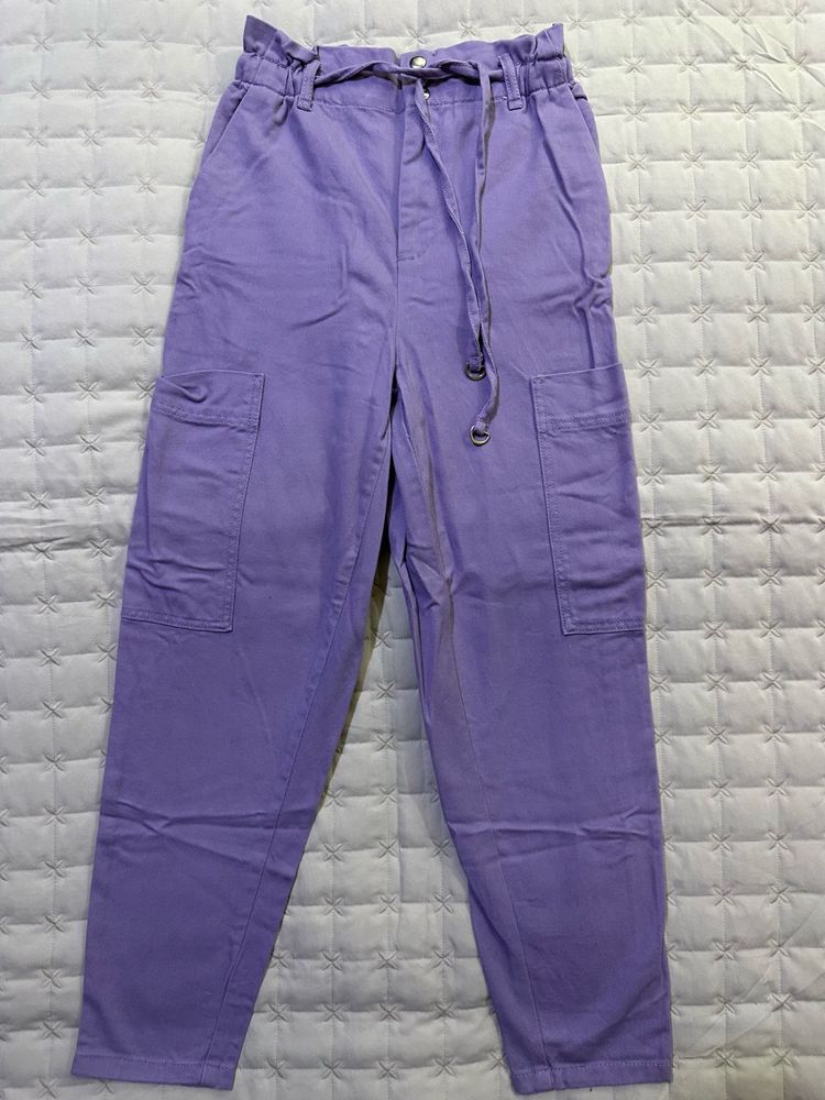 Lavender Colour Cargo Pants
