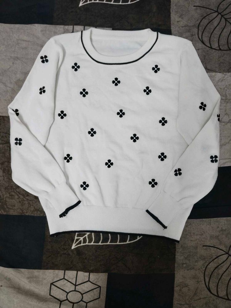 White Floral Knit Sweater
