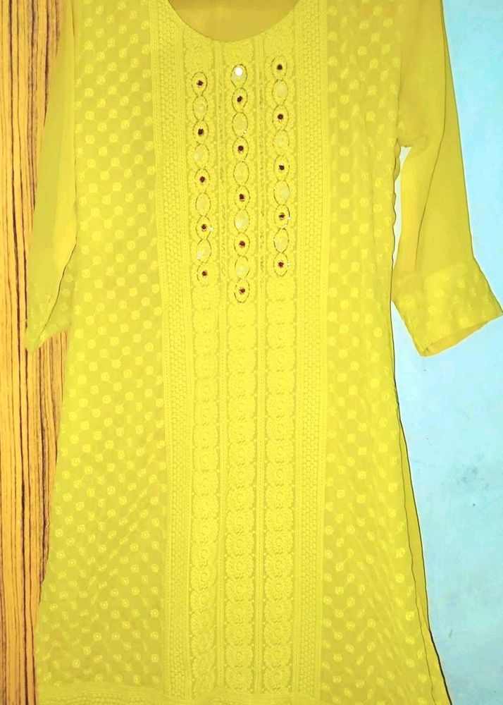 Yellow Embroidered Kurta