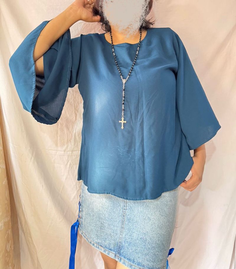 Blue Flared Sleeve Top