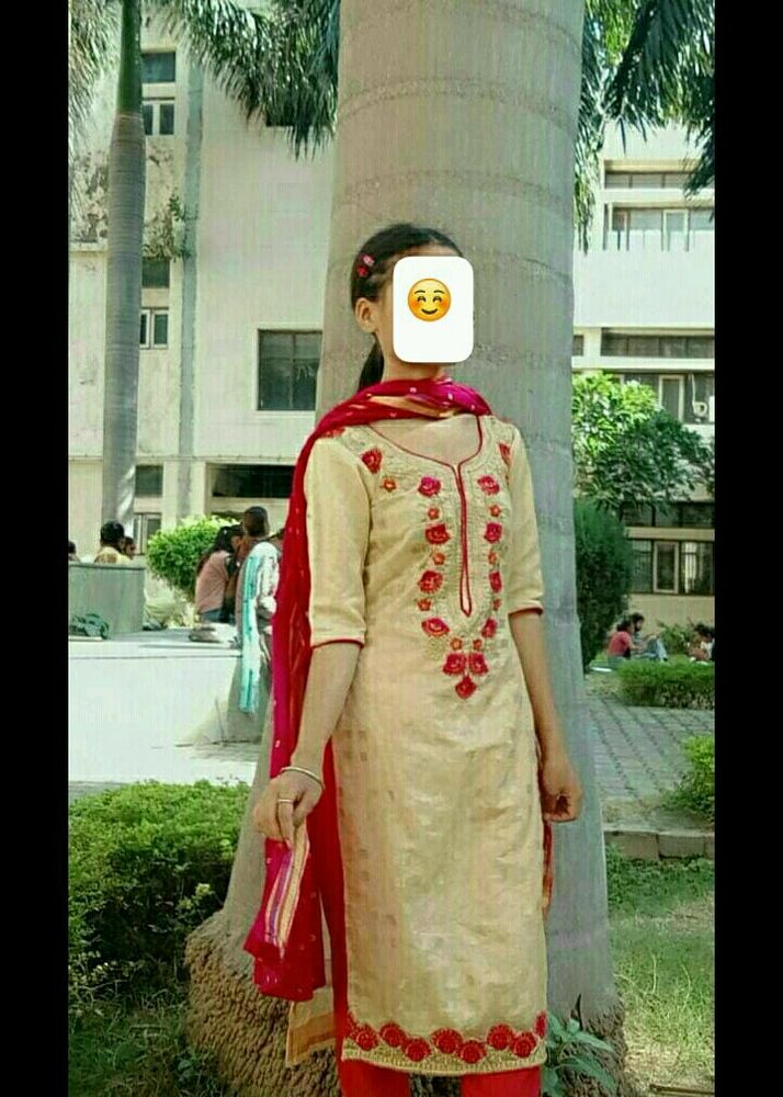 Simple Kurti Design With Orange,Pink Color Flowers