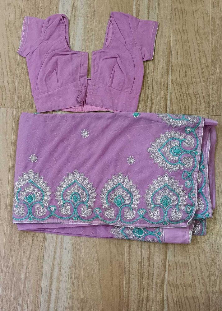Elegant Pink Saree with Blouse