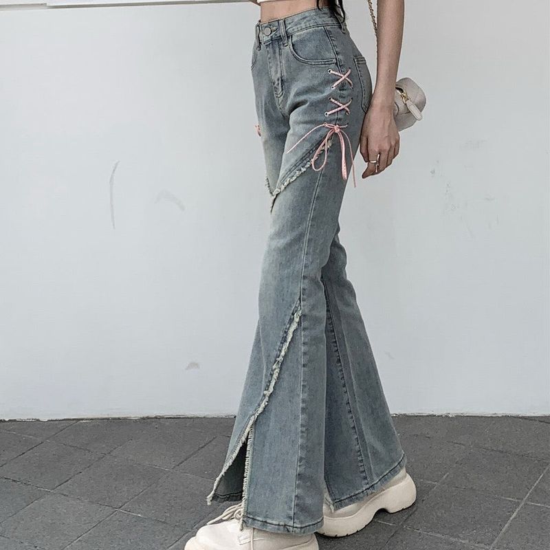 Lace Up Flared Jeans