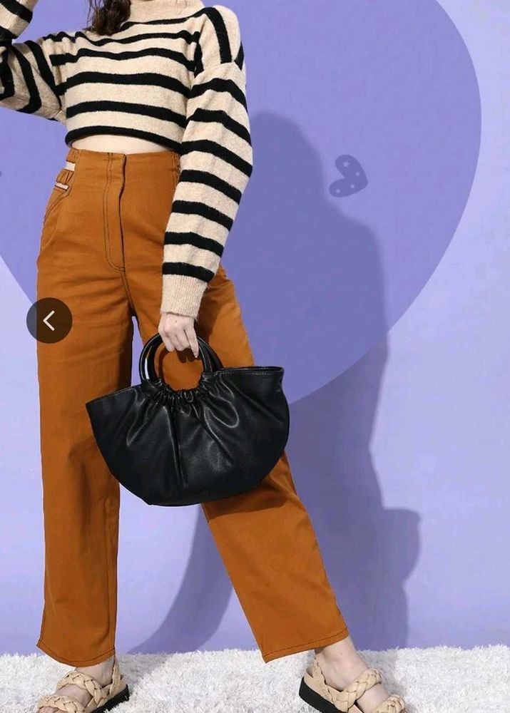 Women Chic Rust Solid High Rise Trousers