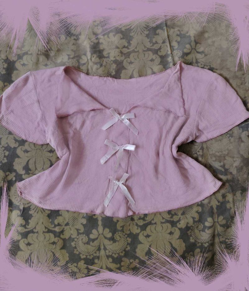 **SALE** Y2K Sweetheart Blush Bow Crop Top